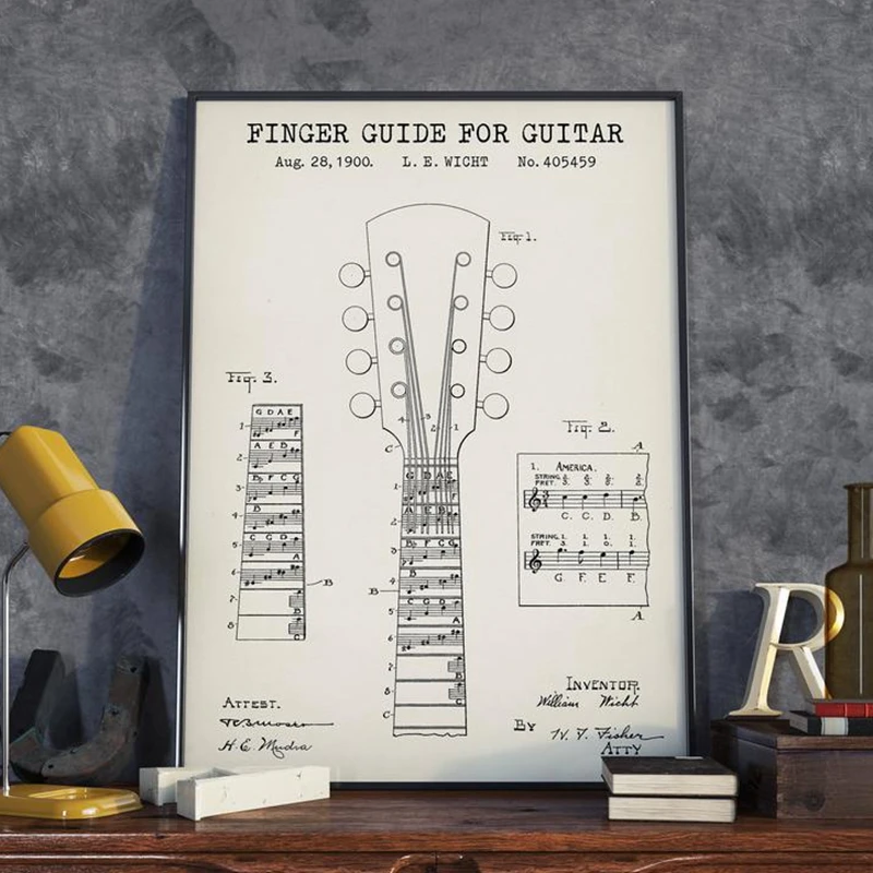 Гитарный патент плакат подарки для музыканта Fender Guitar Blueprint Art холст живопись
