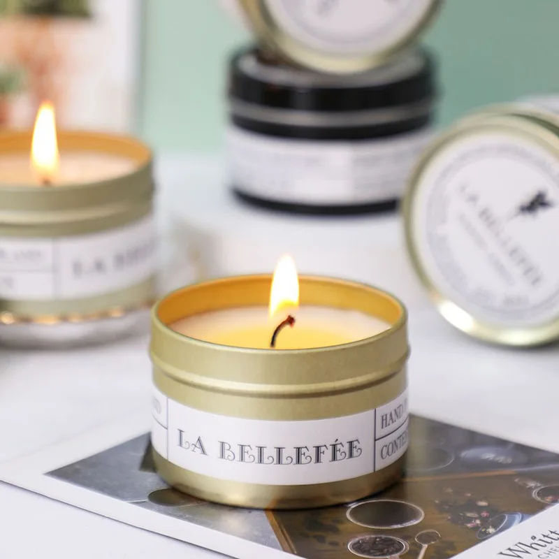 Ароматизированная свеча Золотая жестяная коробка свечи для ароматерапии