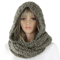 winter thick knitted cap earmuffs collar soft warm women outdoor thick warm keeping solid color knitted hooded scarf
