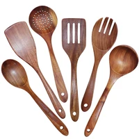 wooden utensils set of 6 large kitchen cooking utensil for non stick cookware natural teak wood spoons spatula ladle colander