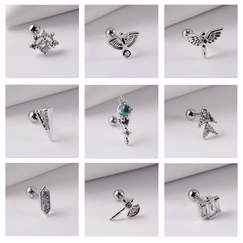 

1PCS 20G Surgical Steel Zircon Ear Studs Pretty Ear Cartilage Helix Lobe Conch Piercing Cute Earrings Fashion Body Piercing Jewe