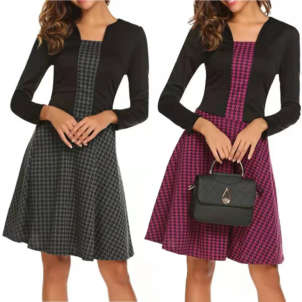 Винтажное платье трапеция средней длины с длинным рукавом|Женские платья| |