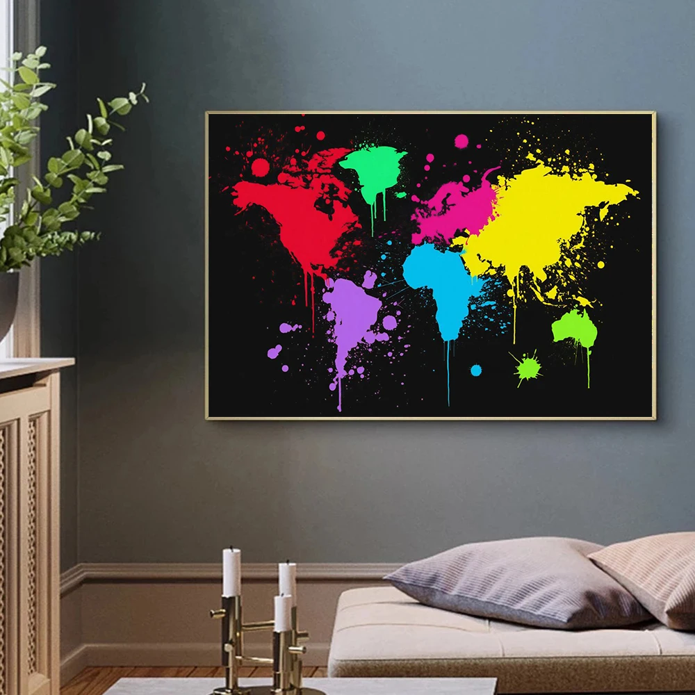 

Modern World Map HD Canvas Painting Posters And Prints Wall Art Picture For Living Room Bedroom Home Decoration Cuadros No Frame