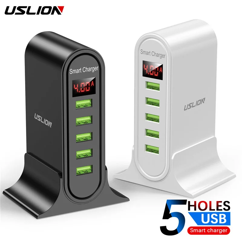 

USLION 5 Port Multi USB Charger LED Display Universal USB Charging Station Mobile Phone Desktop Wall Home Chargers EU US UK Plug