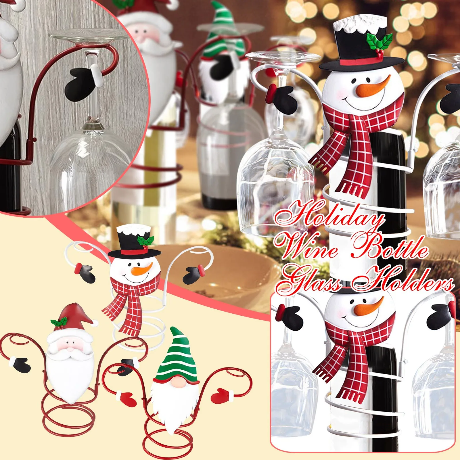 

3pcs Christmas Wine Bottle Glass Holders Countertop Christmas Hold 1 Wine Bottle 2 Glasses For Home Decor Snowman Xmas Gifts