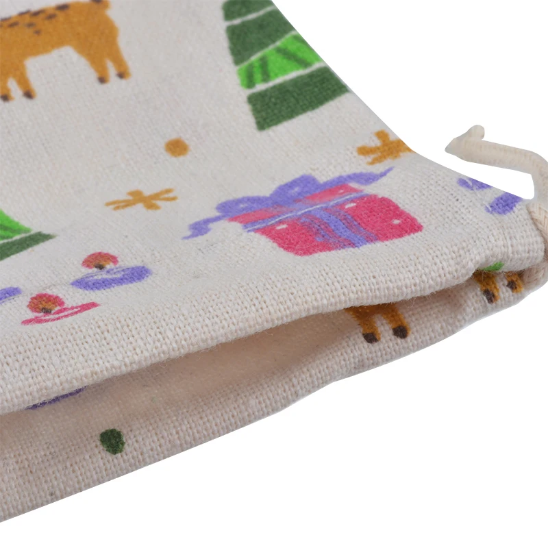 New1PC тканевые сумки для хранения со снежинками и оленями льняные на шнурке