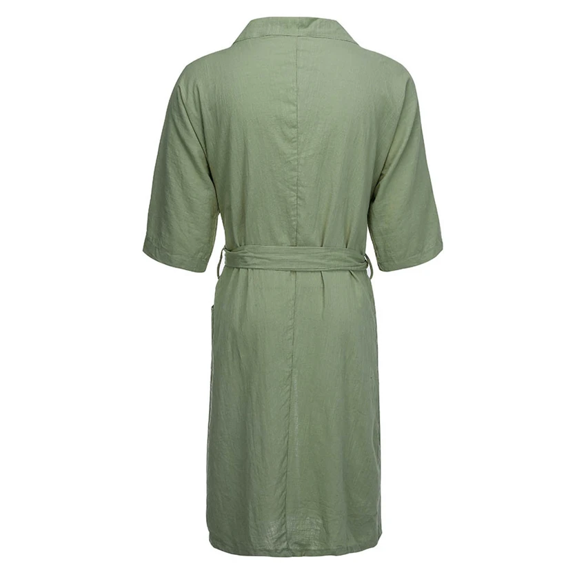 

Men's Bathrobe Sleepwear Solid Linen Spa Bathing Nightgown Japanese Style Kimono Collar Male Robe Leisure Thin Night Gowns