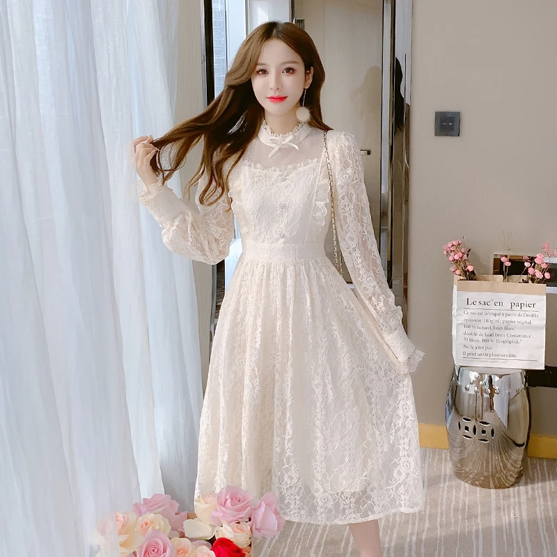 

COIGARSAM женское цельное корейское платье осень 2021 новый французский стиль кружевное платье