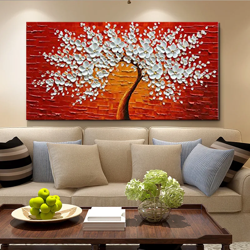 

Hand Painted Knife Red Tree Oil Painting On Canvas Large Palette 3D Paintings For Living Room Modern Pictures Art Abstract Wall
