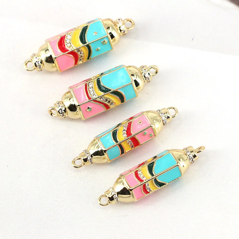 

10Pcs Fashion Charm Connector Beads, Gold Filled CZ Micro Pave Tube Spacer Charm