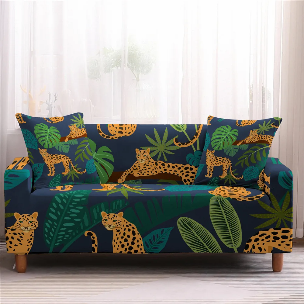 

1/2/3/4 Seat Sofa Cover Green Tropical Plants Sofa Cover Animal Stretch Big Sofas Living Room Protective Cover Cushion Cover