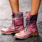 2019 г. Новые Модные мотоциклетные ботинки женские зимние ботинки Винтажные ботинки до середины икры в британском стиле готичный панк стиль, обувь на шнуровке, большие размеры