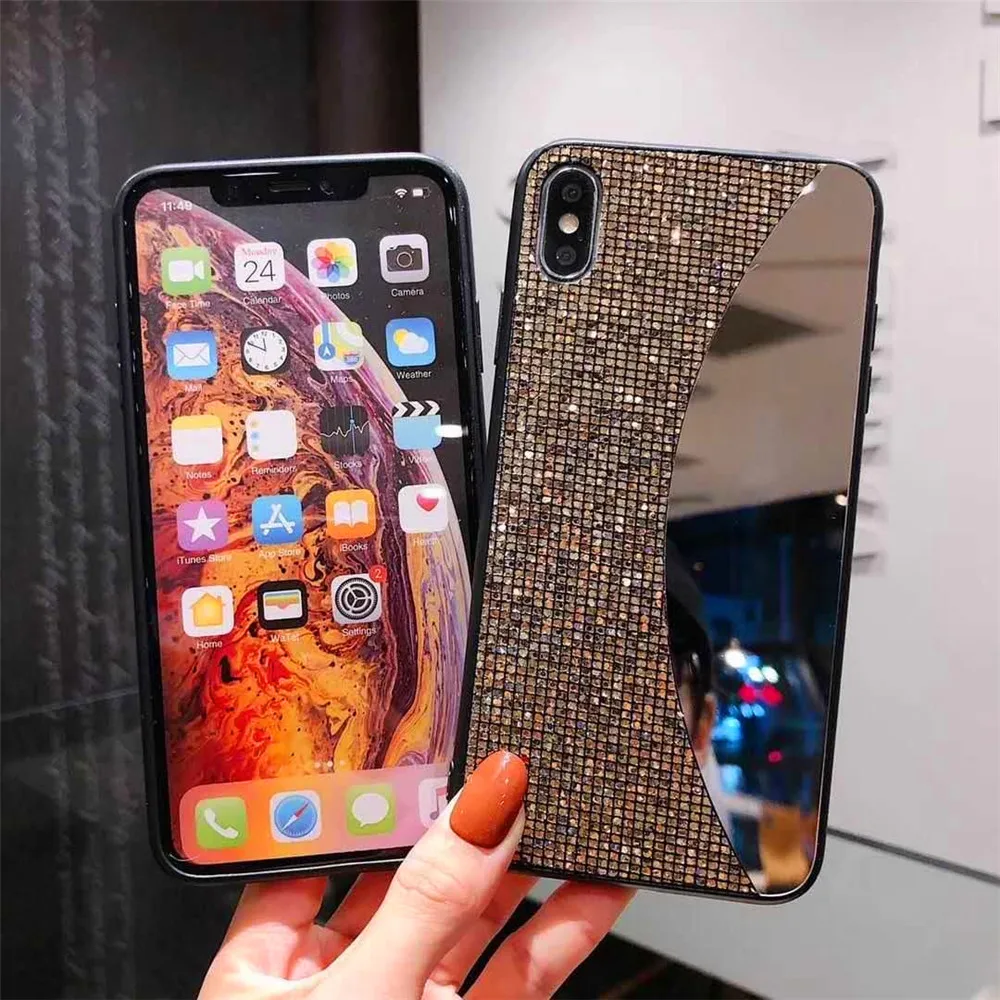 

The new star makeup mirror flash diamond mobile phone case iphone11 pro/XS/XR/7/6plus flash diamond fashion anti-fall hard case