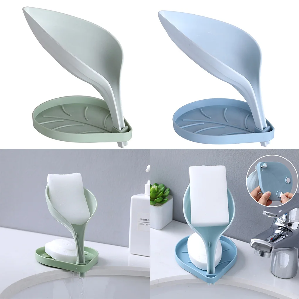 

Portable Soap Rack Leaf Shape Soap Cleaning Sponge Holder Drain Box Soap Drying Stand Rack with Suction Cups Soap Storage Box