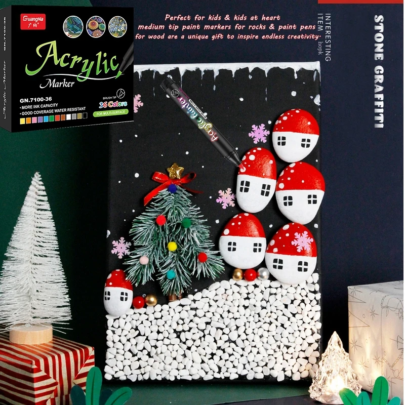 36 Colors Acrylic Paint Pens Brush Marker Pen for Rock Painting, Stone, Ceramic, Glass, Wood, Canvas ,DIY Art Making Supplies