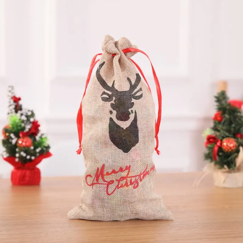 Рождественская Крышка для бутылки вина с рисунком оленя льняные Подарочные