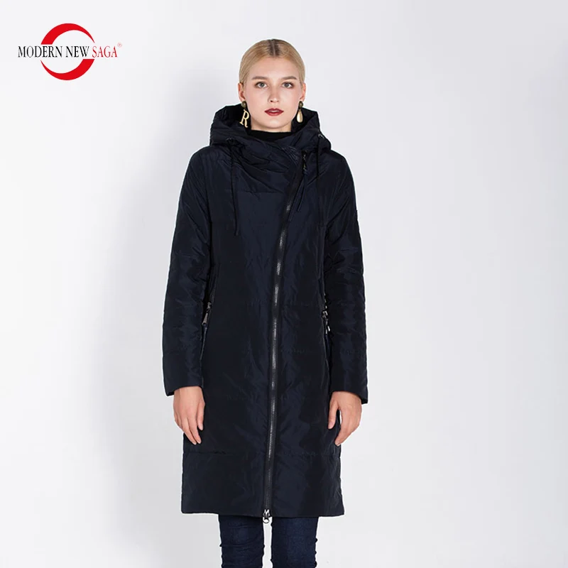 B-64 deep blue MODERN NEW SAGA Осеннее Женское Пальто Теплая Длинная Куртка С Капюшоном Стеганое Пальто Синтепух Парка Женская Зима Женское Длинное Пальто Зимнее Парки Женские Зимние Верхняя Одежда Для Женщин - Цвет: B-64 deep blue