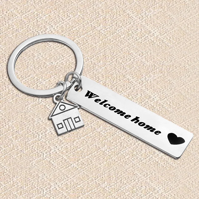 Stainless Steel Welcome Home Keychain Pendant Men'S New House Keyring Ladies House Pendant Kids Welcome Home Keychain Jewelry