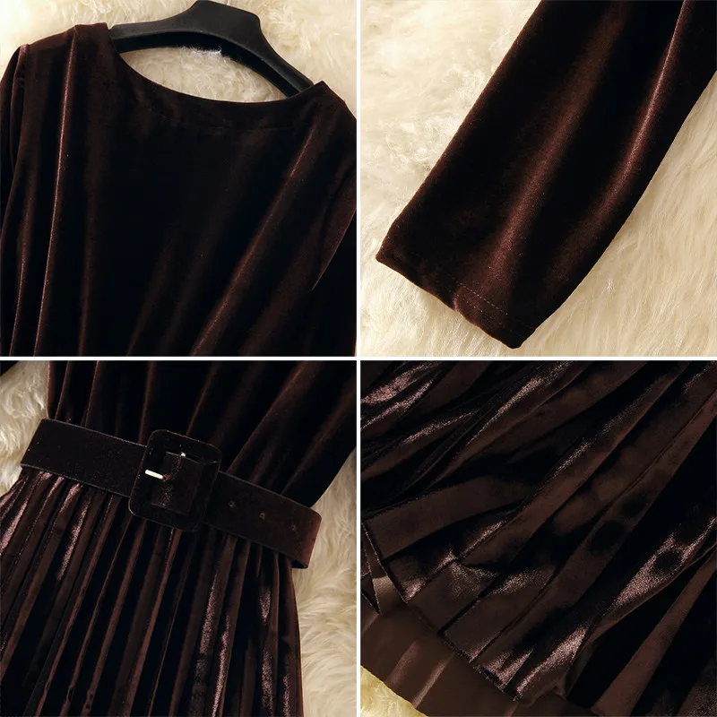 Зимнее теплое бархатное плиссированное платье для женщин больших размеров