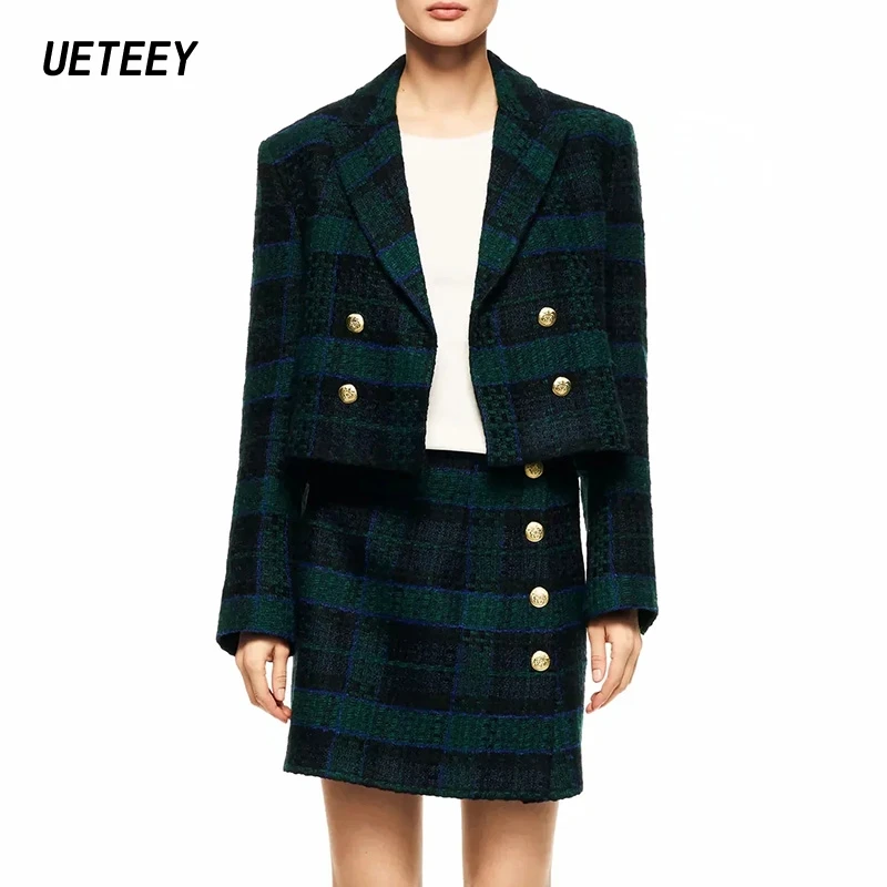 Женский костюм из блейзера Za комплект двух предметов укороченный клетчатый