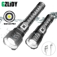 high power led flashlight 4 core p90 2 super bright torch usb rechargeable outdoor lantern waterproof zoom tactical 26650 light
