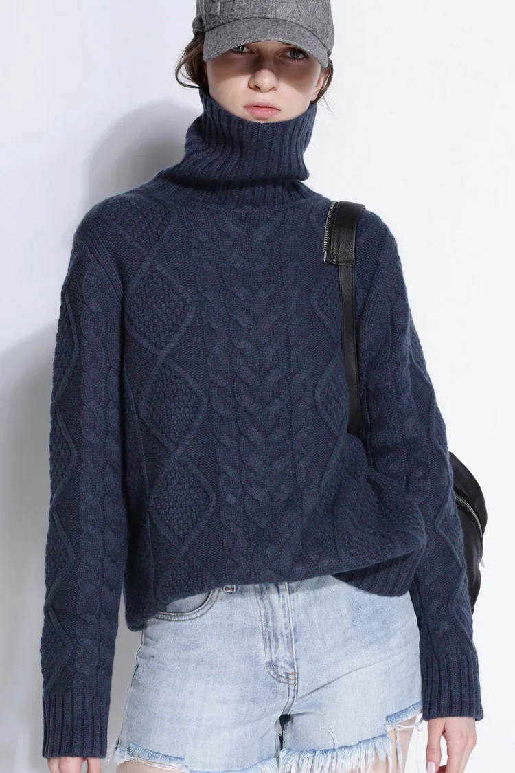 

Women'S Clothing 2020 Autumn Winter Women Turtleneck Pullover Twisted Thick Loose Plus Size Cashmere Sweater B123