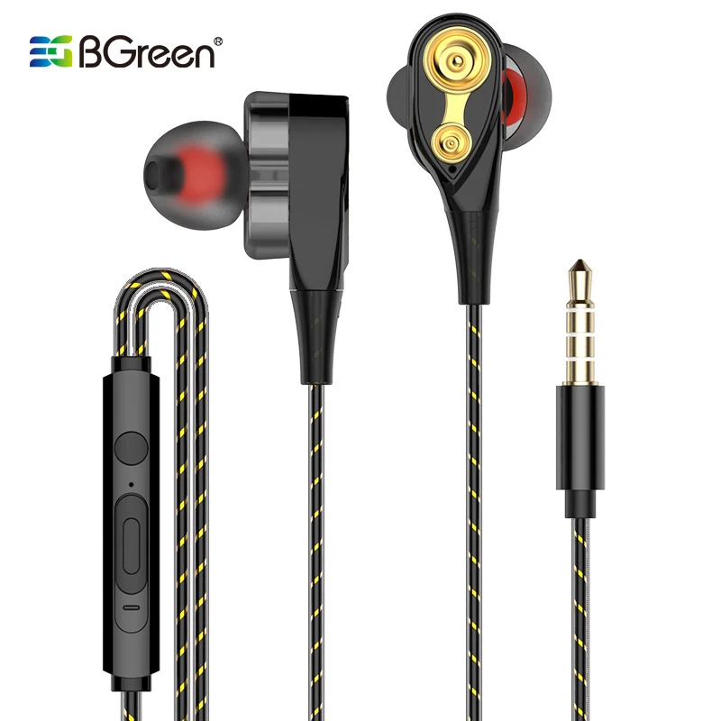 BGreen Проводные Универсальные наушники 4 динамика стереонаушники для смартфона с