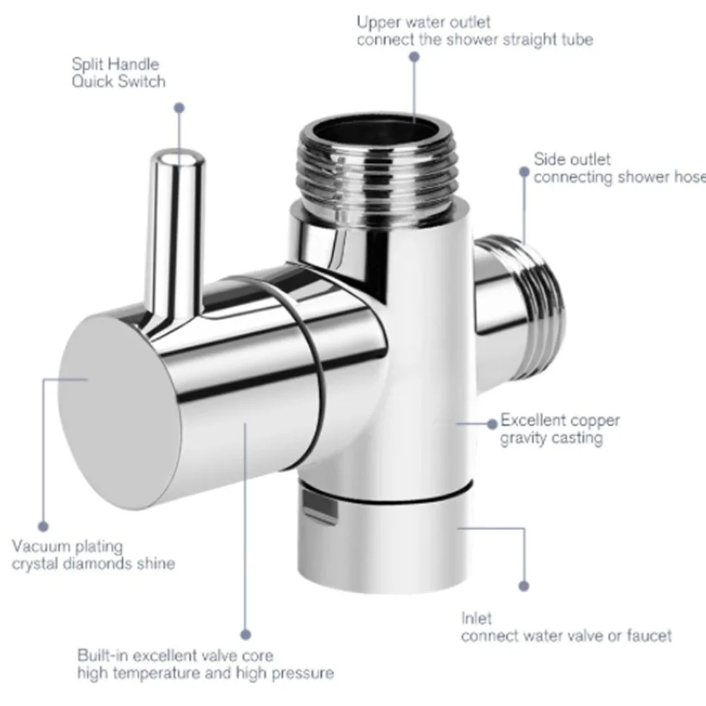 

1PC Shower Splitter Diverter Shower Faucet Three-way Valve Needle Bath ​Nozzle Switch One-point Two-cnnector Converter