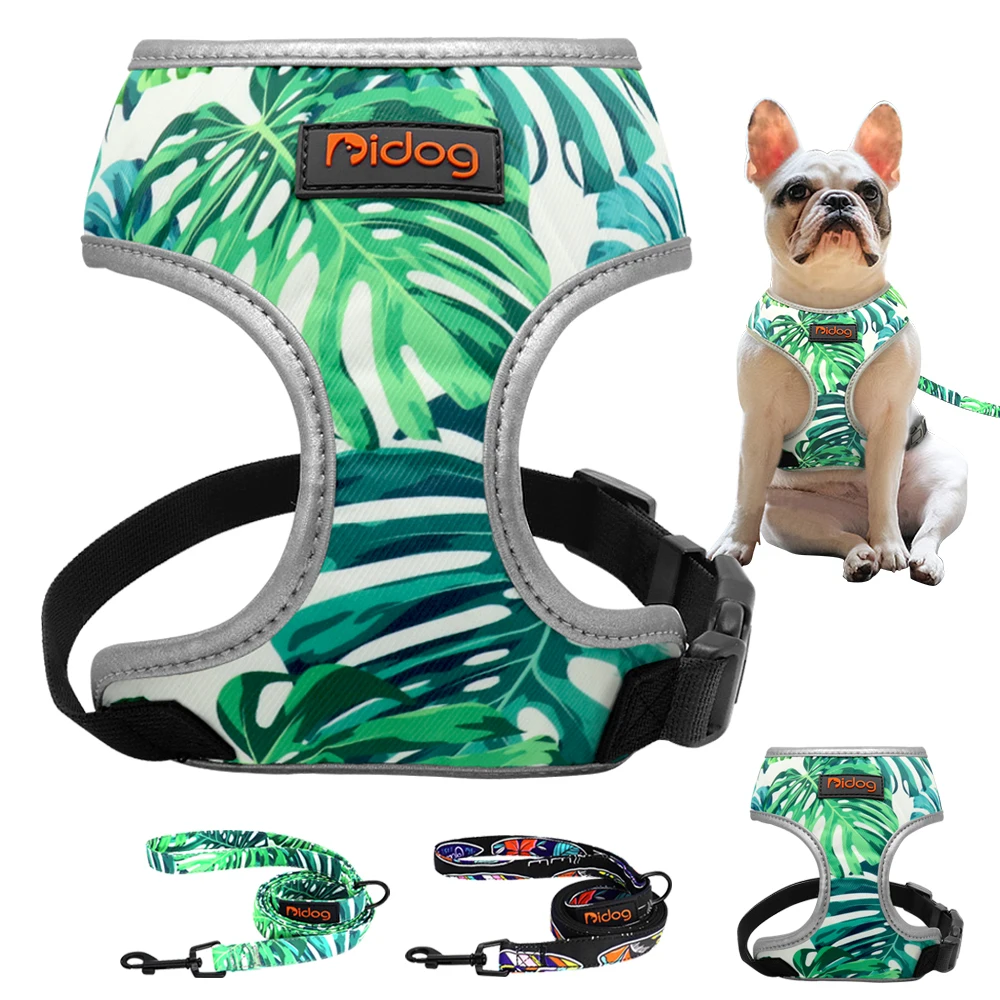 

Нейлоновая шлейка для собак с поводком, светоотражающая свинцовая веревка для маленьких собак и кошек, регулируемая для французских для бу...