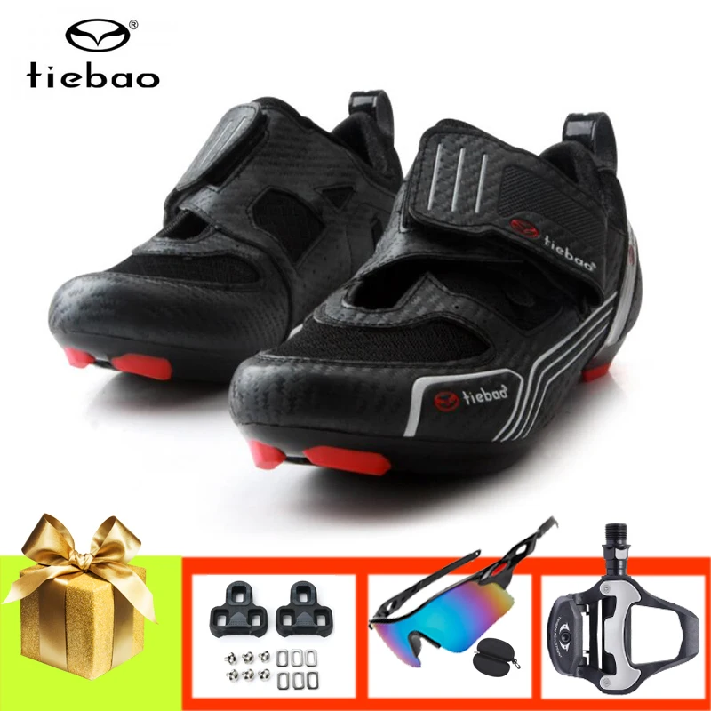 Tiebao Professional Cycling Shoes Road Triathlon Men Women Outdoor Ultra-light Breathable Racing Bicycle Sneakers Add Pedals
