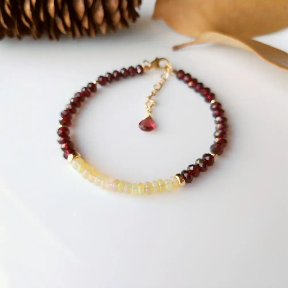 

Lii Ji Genuine Ethiopia Fire Opal Faceted Red Garnet Bracelet US 9K GF Delicate Bracelet For Women Girl Children Jewelry