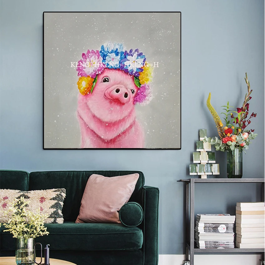 

Abstract Art Handpainted Pig Oil Painting Modern Animals on Canvas For Living Room Decor Wall Art Wall Pictures Craft
