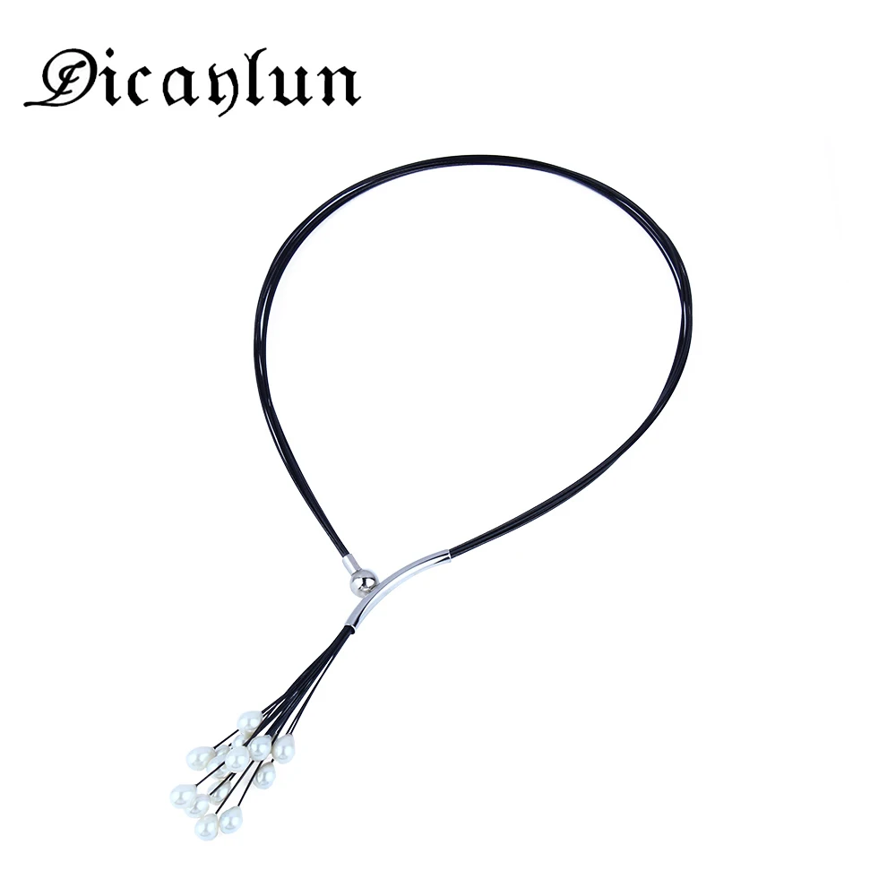 

DICAYLUN Magnetic power Necklace for women pearl tassels black wire chain choker stainless steel summer jewelry Accessories gift