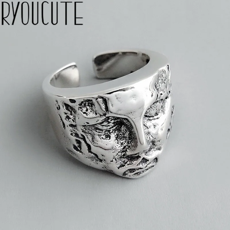 Винтажные серебряные кольца в стиле бохо с человеческим лицом для женщин кольцо