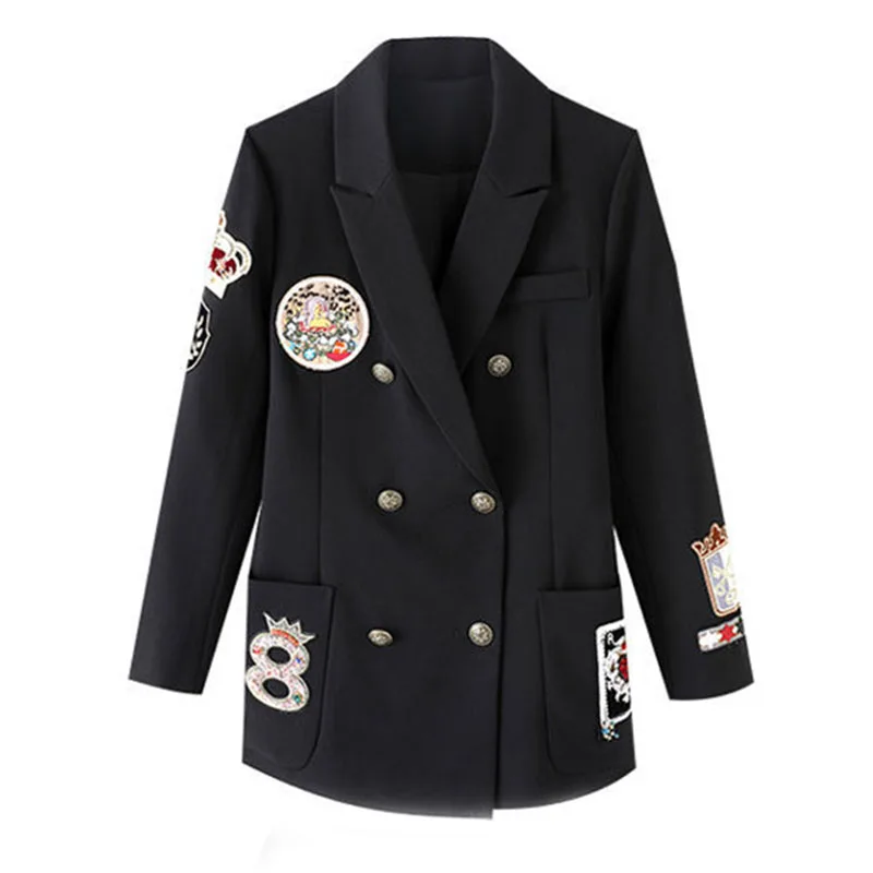 

Women's Suit Coat 2021 Spring Autumn Blazers Black New Embroidery Fashion Clothing Lady