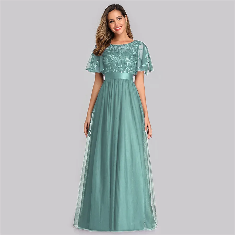 

Evening Dress 2020 O-Neck Sequins Robe De Soiree HQ004 Stylish Plus Size Party Dress for Women Elegant Floor Length Formal Dress
