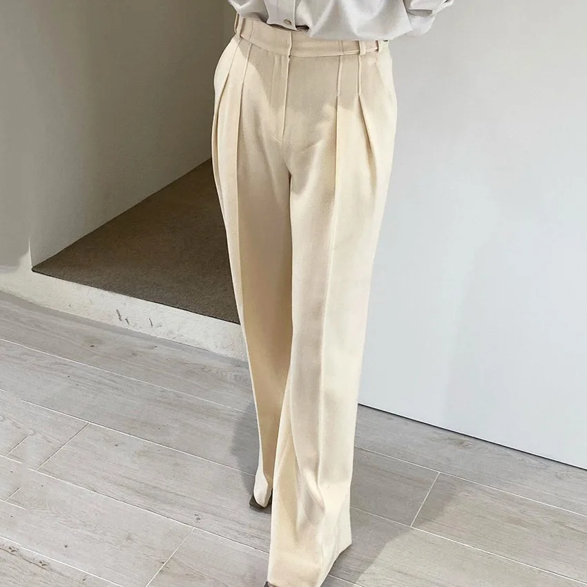 

Ruched Pants High Waist Streetwear Thin Temperament Women Suit Trousers Autumn Pinch Pleated Wide Leg Loose Mopping Un Pantalon