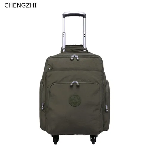 military green CHENGZHI 16 дюймов нейлоновая сумка для багажа на колесиках, сумка для путешествий с колесами, сумка для чемодана на колесиках - Цвет: military green