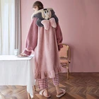 Милая мультяшная женская пижама с капюшоном, плюшевая флисовая ночная рубашка кораллового цвета, Женская осенне-зимняя одежда для сна, утепленная Домашняя одежда, Пижама