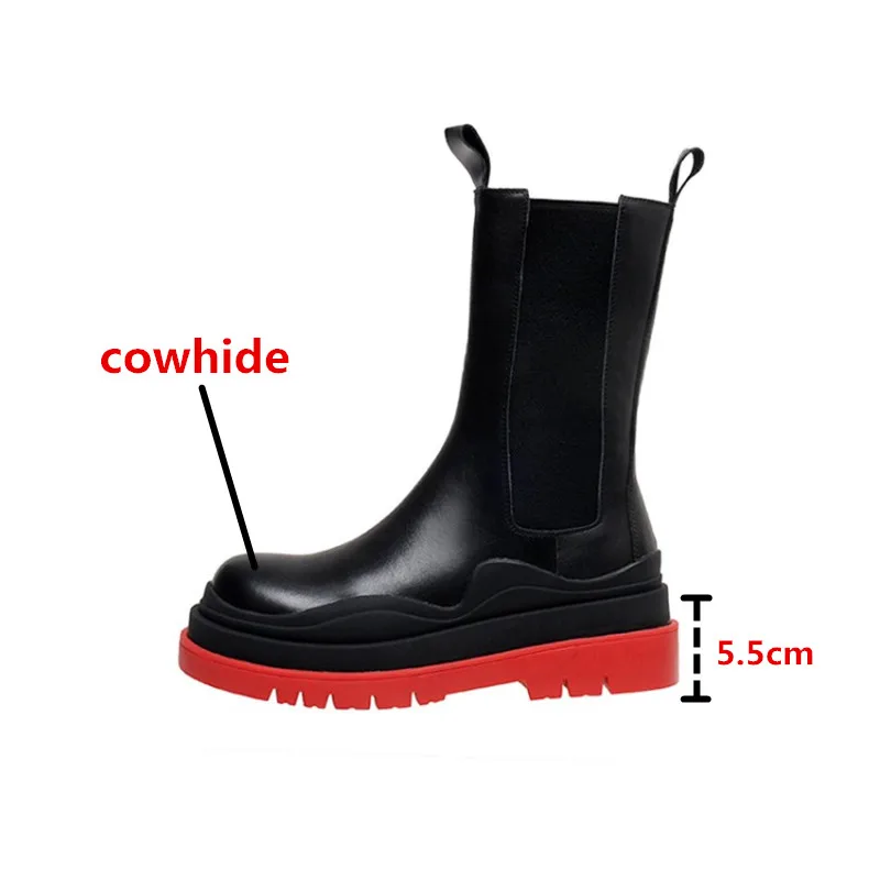 

Prova Perfetto Leisure Genuine Leather Women Mid-calf Boots Mixed Colors Round Toe Slip-on Breathable Platform Ankle Boots 2021