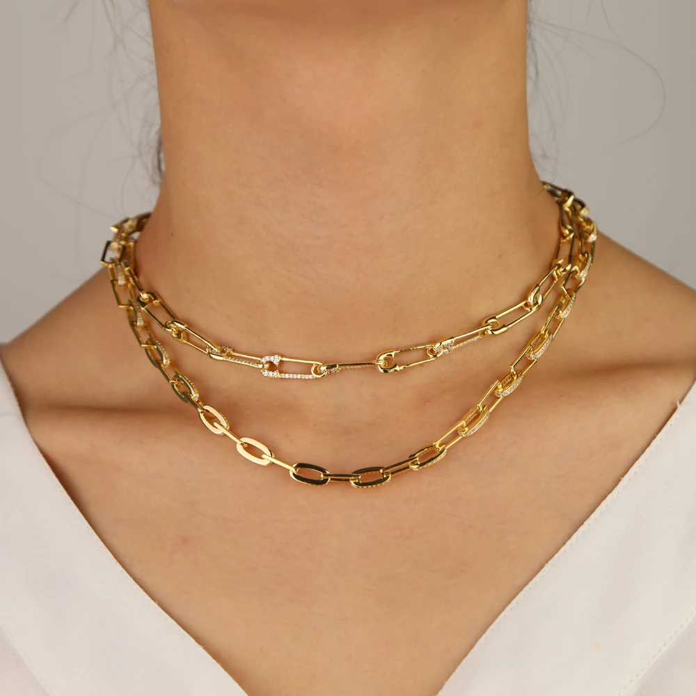 Золото Цвет 45 см с мелким цирконием AAA квадратные цепочки ожерелья цепи из