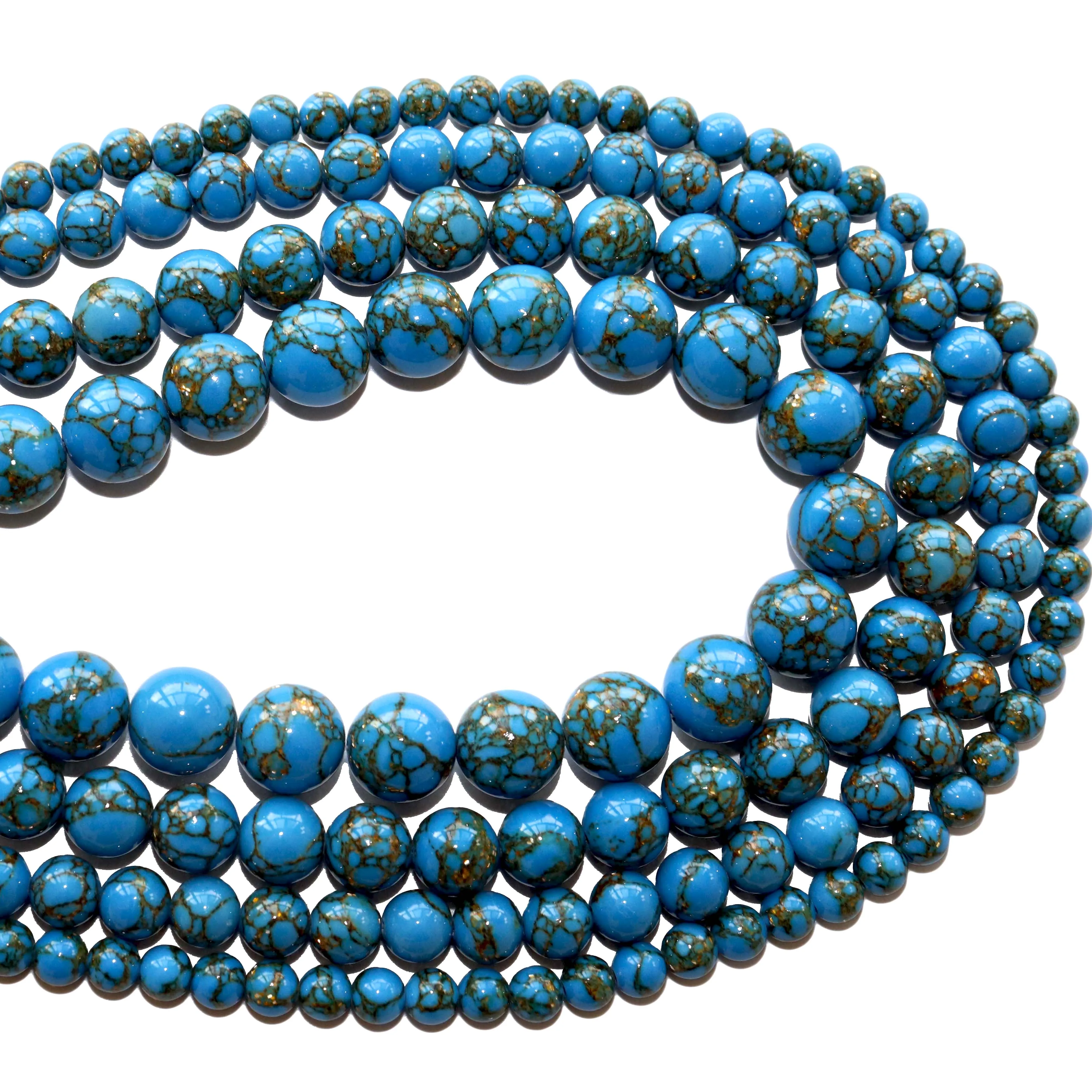 Оптовая продажа круглые бусины из натурального камня синего золота Howlite 4 6 8 10 12 мм