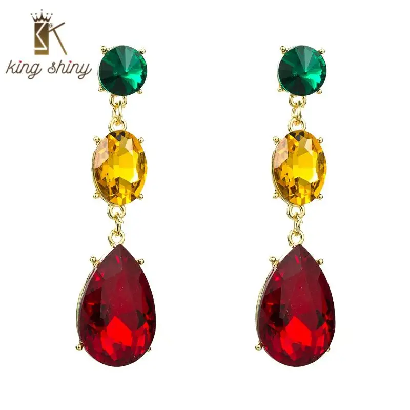 

Elegant Korean Multi Color Rhinestone Dangle Earrings Vintage Shiny Geometric Crystal Drop Earrings Bridal Wedding Party Brincos