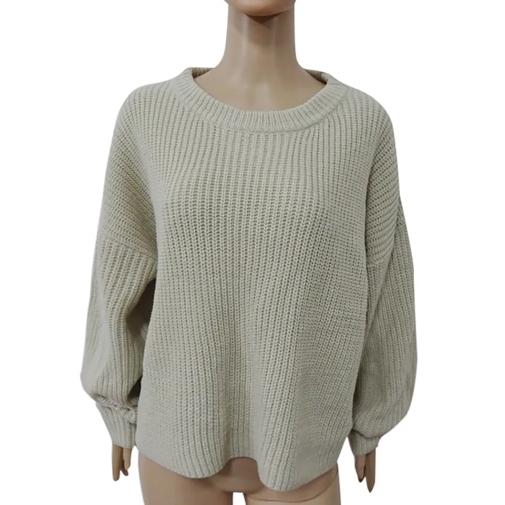 Женский свитер с длинным рукавом и круглым вырезом повседневный однотонный