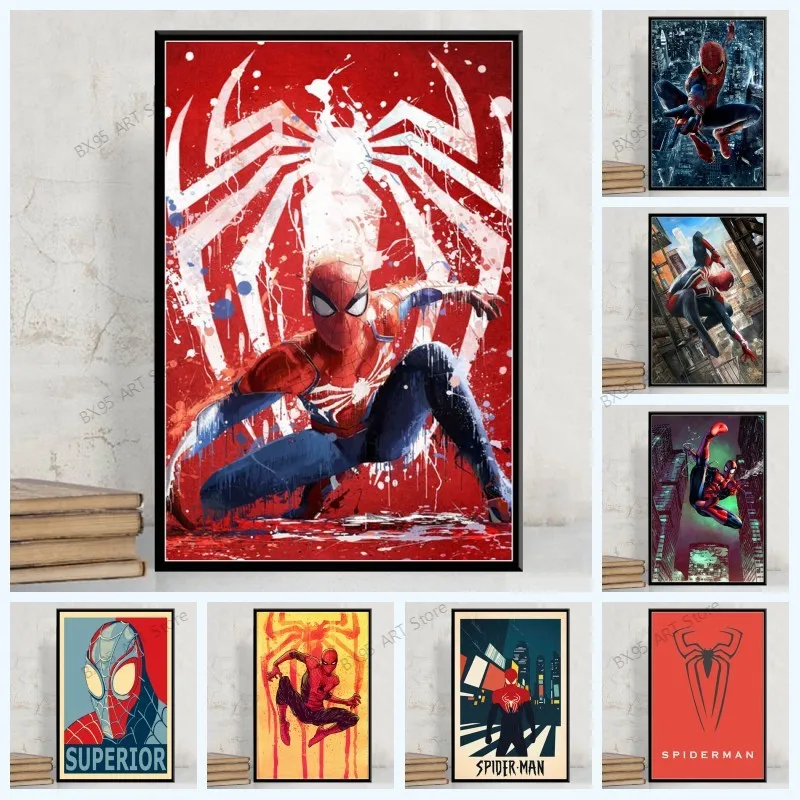 

Картина на холсте с супергероями Marvel Человек-паук, постер с фильмом «Человек-паук», печать, Настенная картина, украшение для детской комнаты...