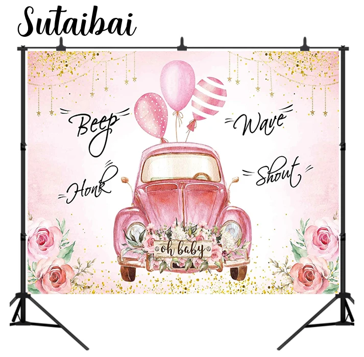 

Drive By Baby Shower Backdrop Pink Car Balloons Floral It Is A Girl Oh Baby Welcome Baby Party Sign Drive Through Parade Banner