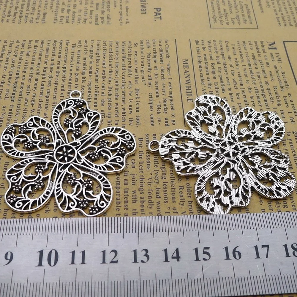 

20pcs Flower Charms 53mm x 57mm DIY Jewelry Making Pendant Antique Silver Color