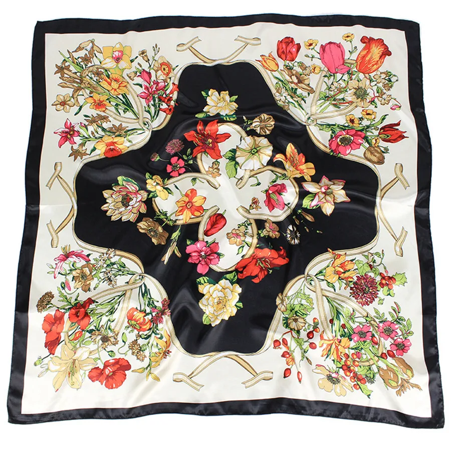 Новый шелковый платок для мусульманок с печатным рисунком, хиджаб тудунг размером 90 см, квадратный платок осенне-зимнего сезона, черный пашмина-шаль.