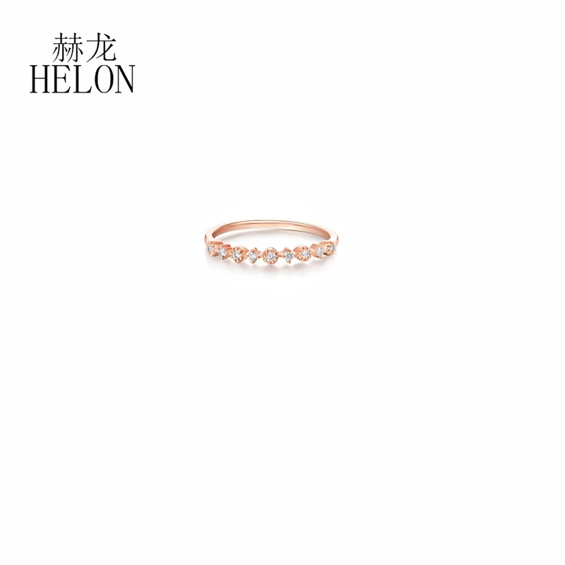 

HELON Solid 14K Rose Gold AU585 0.10ct Genuine Natural Diamond Engagement Ring Women Trendy Fine Jewely Unique Gift Wedding Ring
