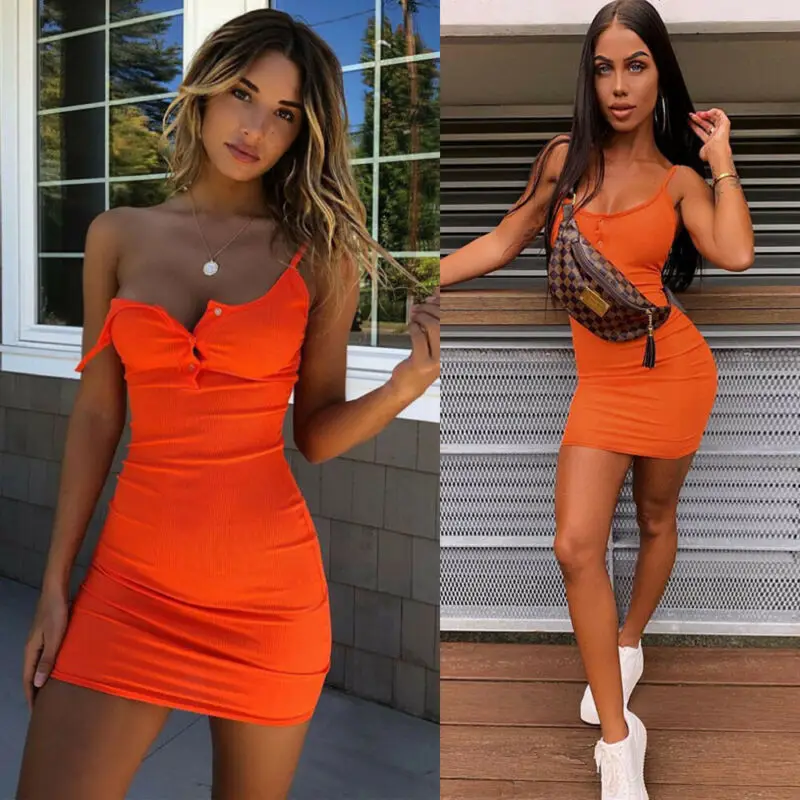 

Новинка 2019, модное женское оранжевое Летнее мини-платье без рукавов (vestidos haajuku, уличная одежда) для женщин и женщин
